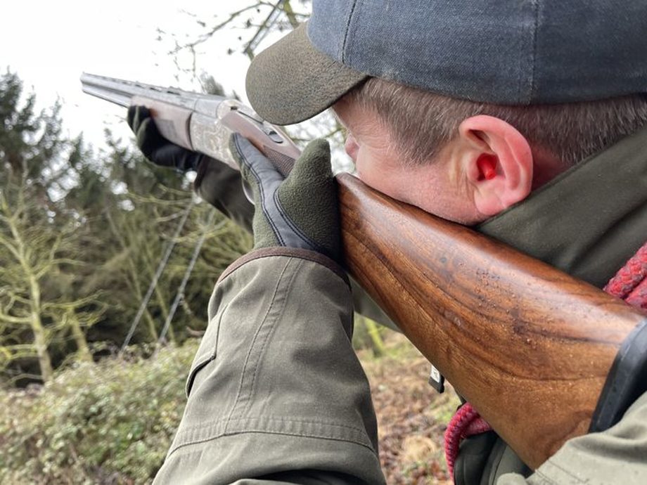 Man with shotgun and hearing protection